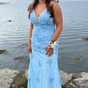 Faviana Light Blue Formal Dress (Size 10)